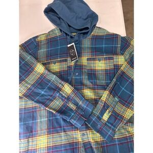 Original Use Mens XXL Blue Plaid Hooded Flannel Shirt NWT Long Sleeve Button Up